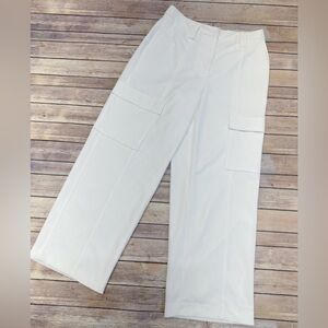 DKNY Ivory Solid Wide-Leg Crepe Cargo-Pocket Pants Size 12
